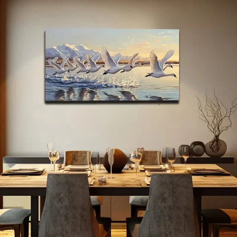 Flying Swan Landscape Décor Wall Art Canvas Office Home Room Framed 120x60cm