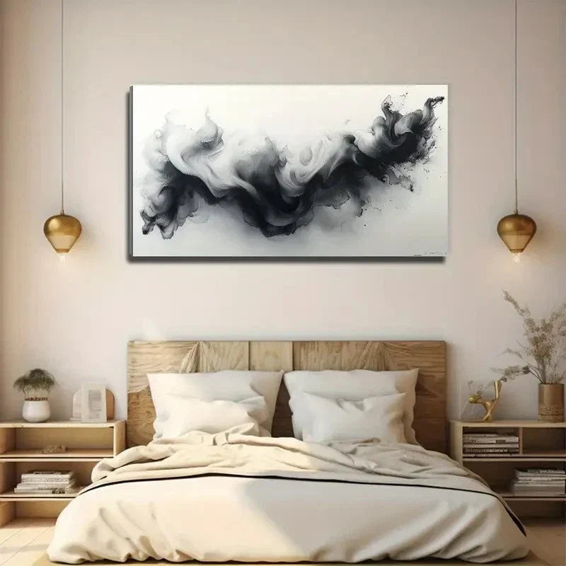Black And White Smoke Wall Art Canvas Office Home Room Framed 120x60cm