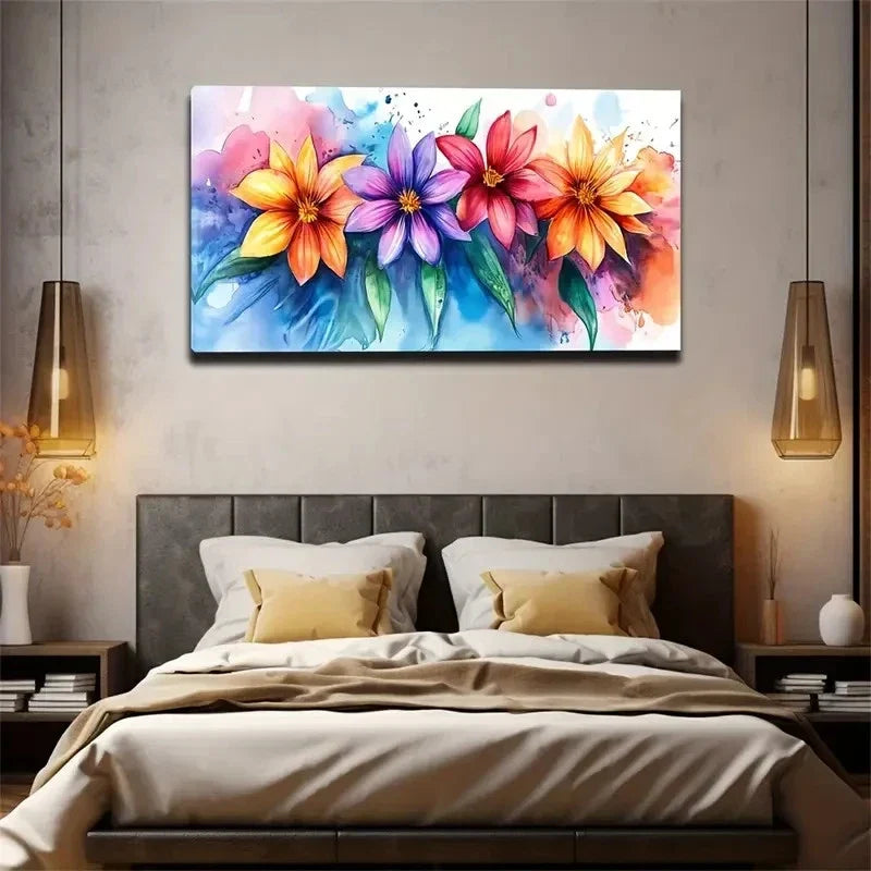 Watercolor Gradient Flowers Wall Art Canvas Office Home Room Framed 120x60cm