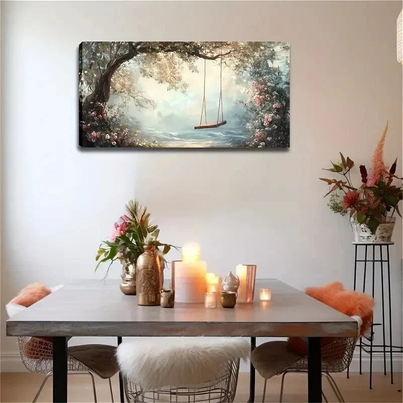 A Simple Wooden Swing Branch Wall Art Canvas Office Home Room Framed 120x60cm