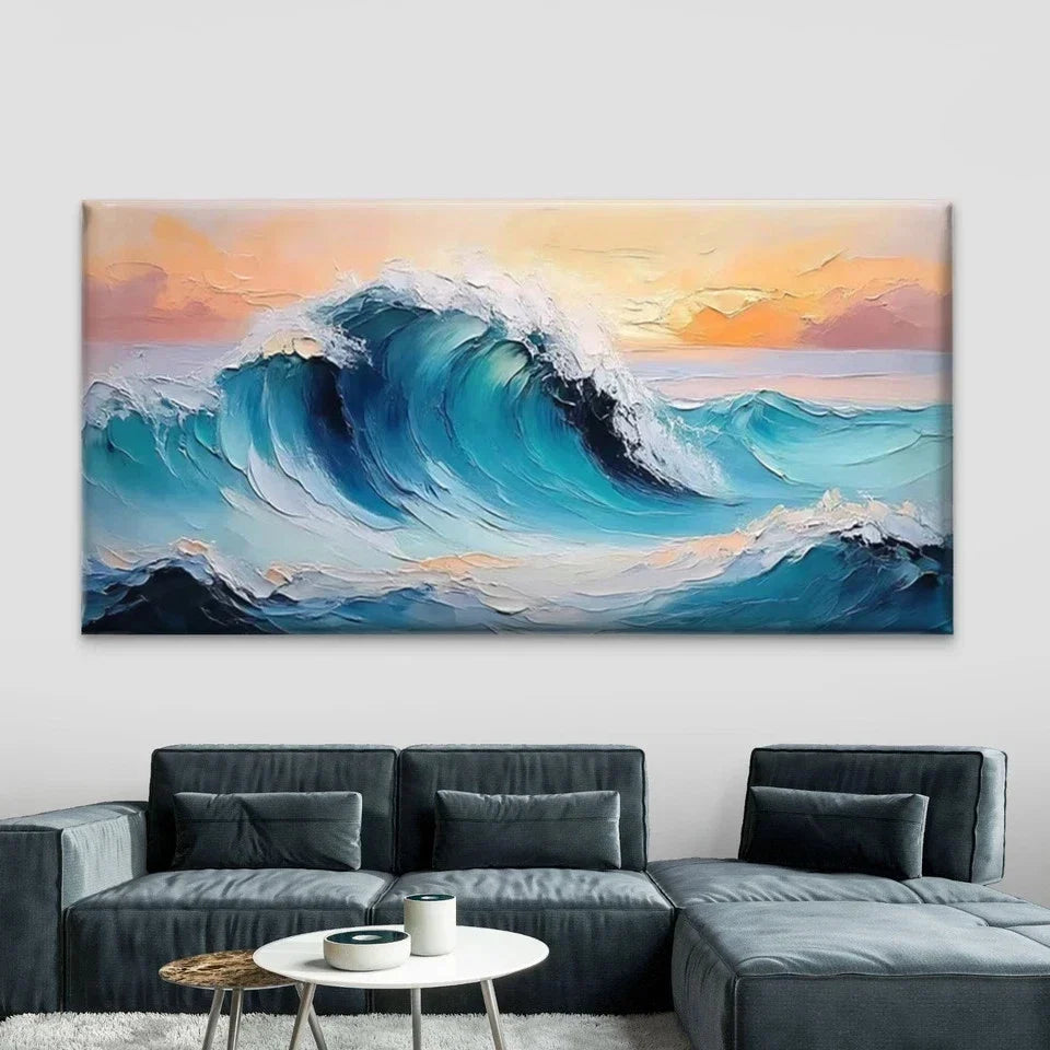 Ocean Wave Sunset Wall Art Canvas Office Home Room Framed 120x60cm