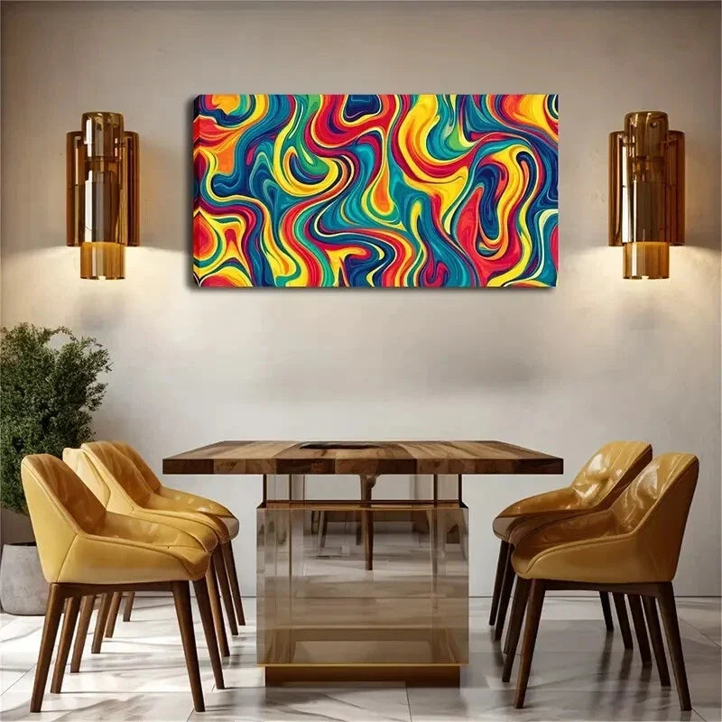Dynamic Swirls & Fluid Shapes Wall Art Canvas Office Home Room Framed 120x60cm
