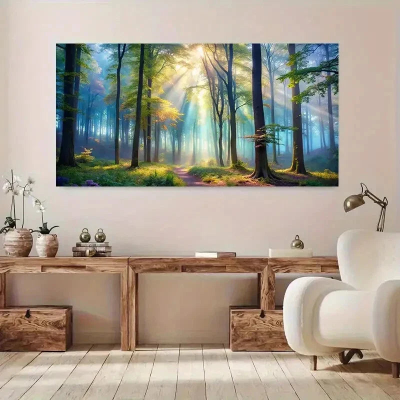 Sunlight Through Forest wall canvas office home room framed 80x45cm