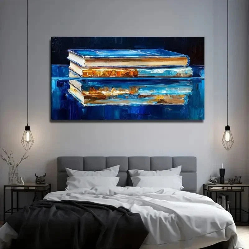 Blue Book Suitable Wall Art Canvas Office Home Room Framed 120x60cm