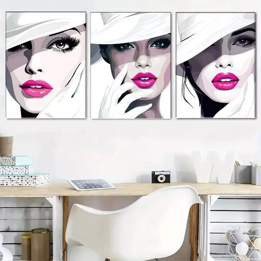 3pcs  Stylish Fashionista Faces Triptych Wall Art Set Canvas Framed 40x60cm - High Quality Print 100% Australian Made Wall Canvas Ready to Hang