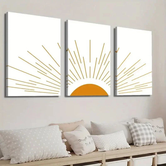 3pcs Abstract Geometric Shape Sun Wall Art Set Canvas Framed 40x60cm - High Quality Print 100% Australian Made Wall Canvas Ready to Hang