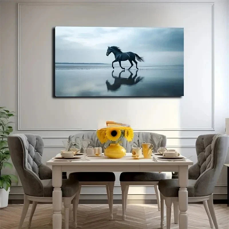 Majestic Black Horse Running Wall Art Canvas Office Home Room Framed 120x60cm
