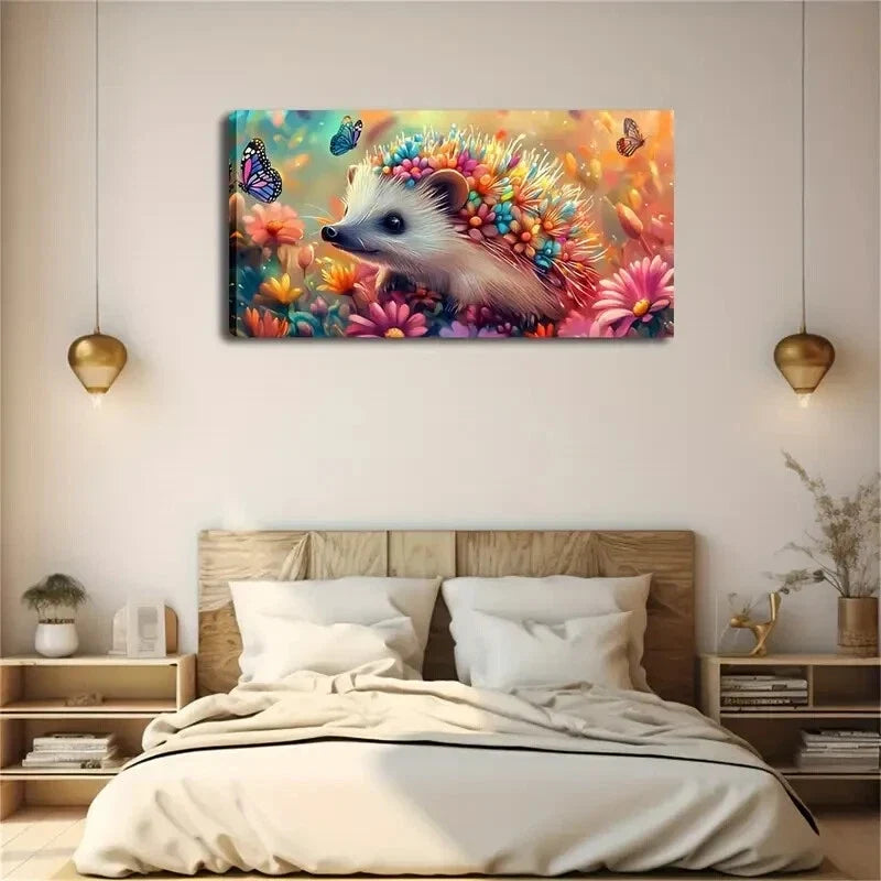 Colorful Flowers Hedgehog Wall Art Canvas Office Home Room Framed 120x60cm