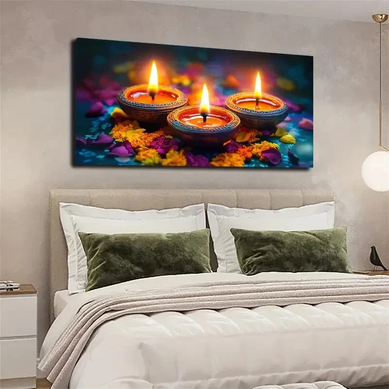 Featuring Three Candles Wall Art Canvas Office Home Room Framed 120x60cm