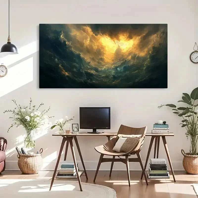 Vibrant Sky & Clouds Landscape Wall Art Canvas Office Home Room Framed 80x45cm