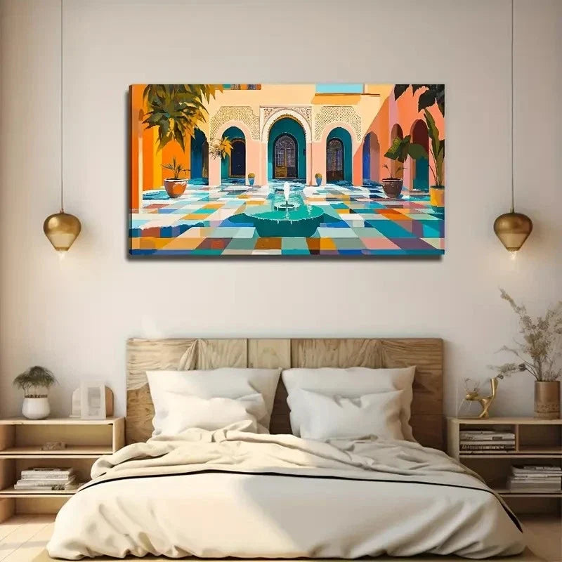 Middle East Courtyard Wall Art Canvas Office Home Room Framed 80x45cm