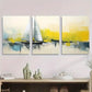 3pcs Sailing Boat Abstract Yellow and Blue Hues Metal Print Ready to Hang Art