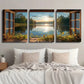 3pcs Flowers and Lake Scenery in the Sunset Wall Art Set Canvas Framed 40x60cm - High Quality Print 100% Australian Made Wall Canvas Ready to Hang