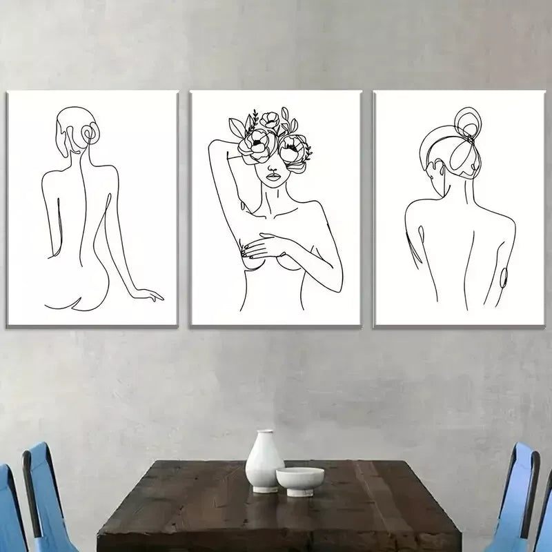 3pcs Modern Elegant Simple Style Female Wall Art Set Canvas Framed 40x60cm - High Quality Print 100% Australian Made Wall Canvas Ready to Hang