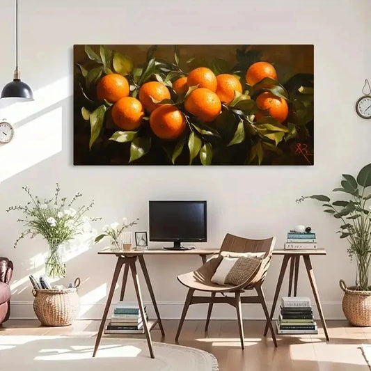 Vibrant Orange Leaves Décor Wall Art Canvas Office Home Room Framed 120x60cm