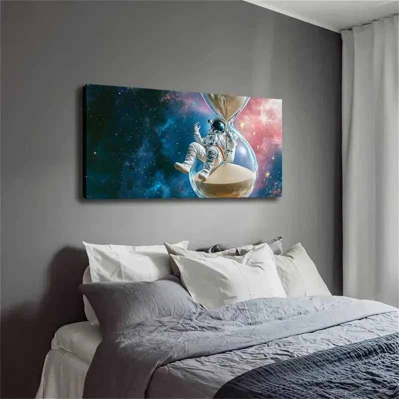 Astronaut Hourglass Cosmic Wall Art Canvas Office Home Room Framed 120x60cm