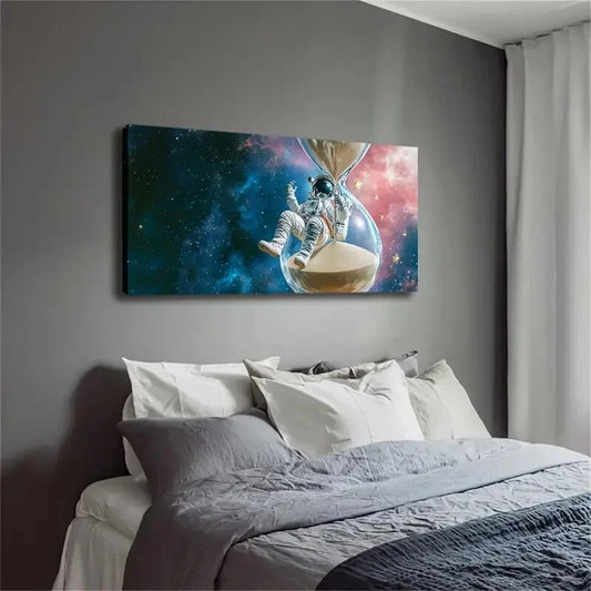 Astronaut Hourglass Cosmic Wall Art Canvas Office Home Room Framed 120x60cm