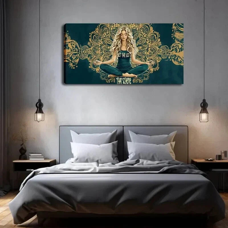 Modern Meditation Woman Lotus Wall Art Canvas Office Home Room Framed 120x60cm
