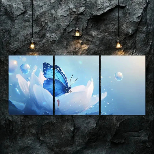 3pcs Serene Floral & Butterfly Design Perfect Wall Art Set Canvas Framed 40x60cm - High Quality Print 100% Australian Made Wall Canvas Ready to Hang