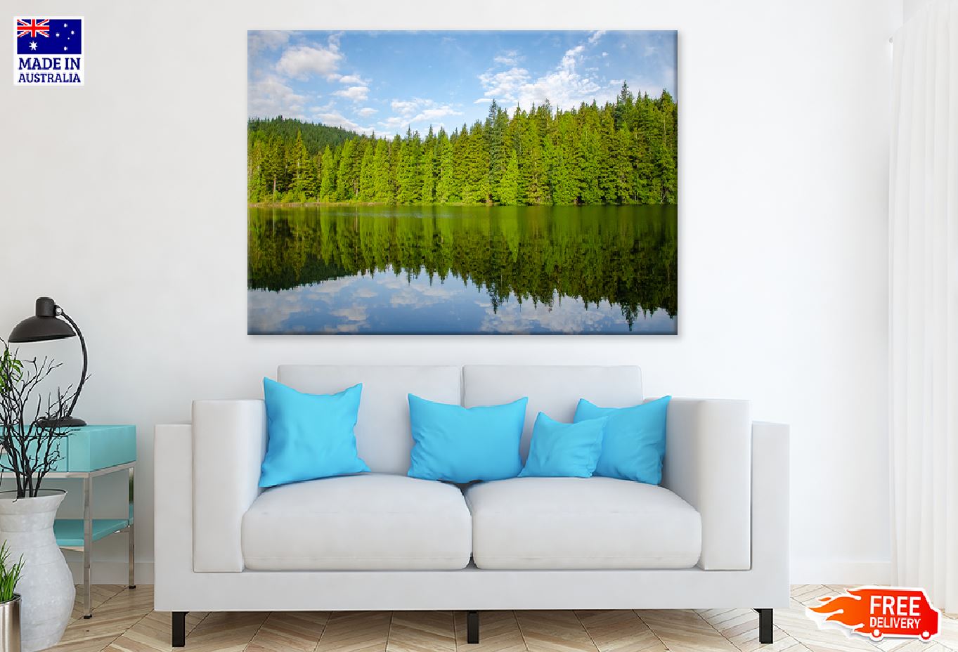 Green Trees Forest Near Lake View Print 100% Australian Made Stretched Canvas Ready to Hang - 1003