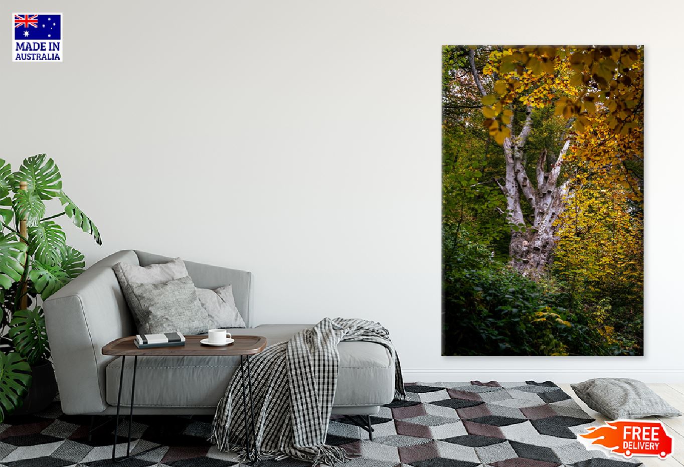 Tree with Yellow Autumn Leaves Print 100% Australian Made Stretched Canvas Ready to Hang - 1102