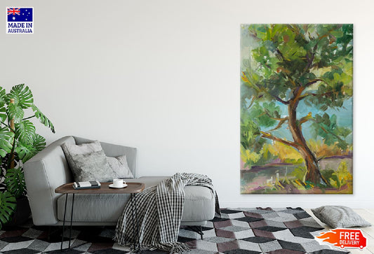 Green Tree in Forest Oil Painting Print 100% Australian Made Stretched Canvas Ready to Hang - 1780