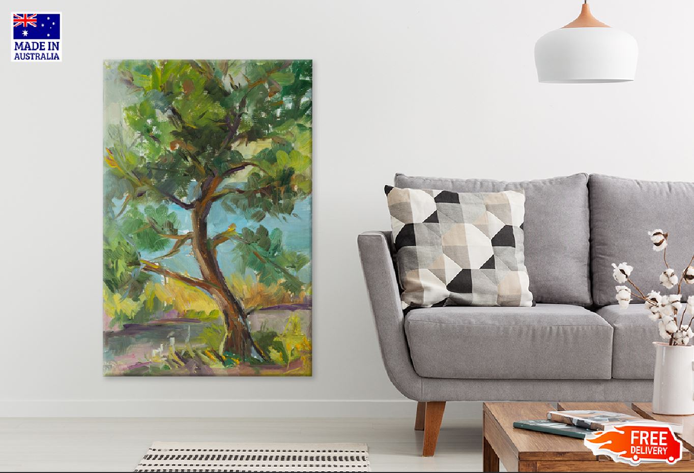 Green Tree in Forest Oil Painting Print 100% Australian Made Stretched Canvas Ready to Hang - 1780