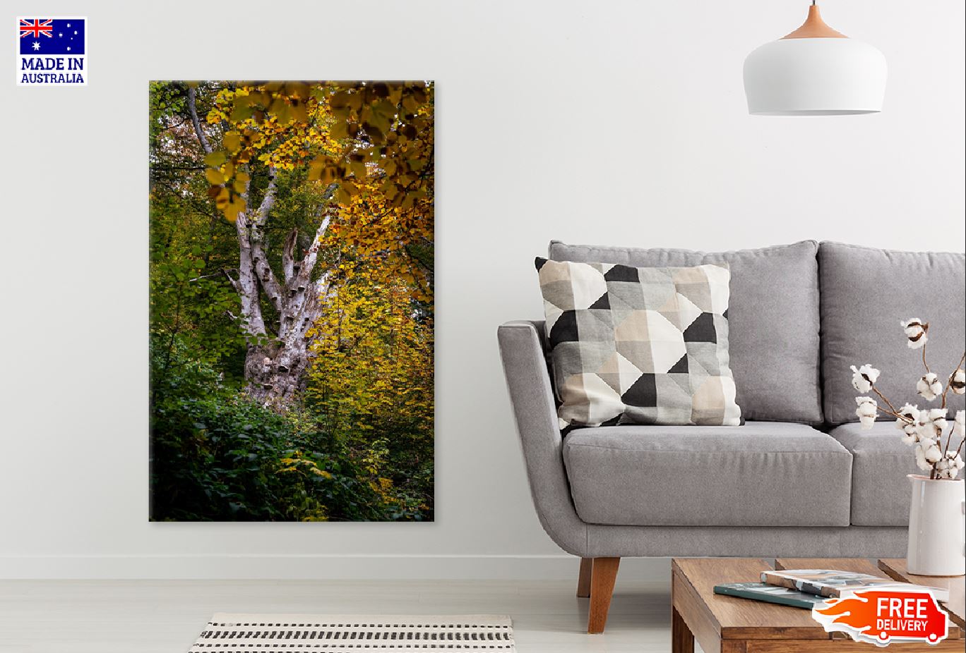 Tree with Yellow Autumn Leaves Print 100% Australian Made Stretched Canvas Ready to Hang - 1102