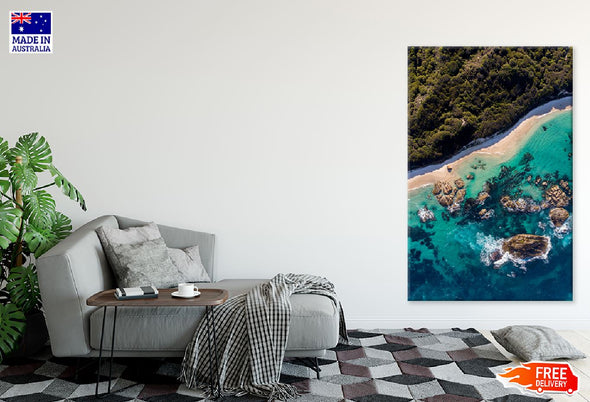 Rocks Sea Aerial View Photograph Print 100% Australian Made Stretched Canvas Ready to Hang - 1450