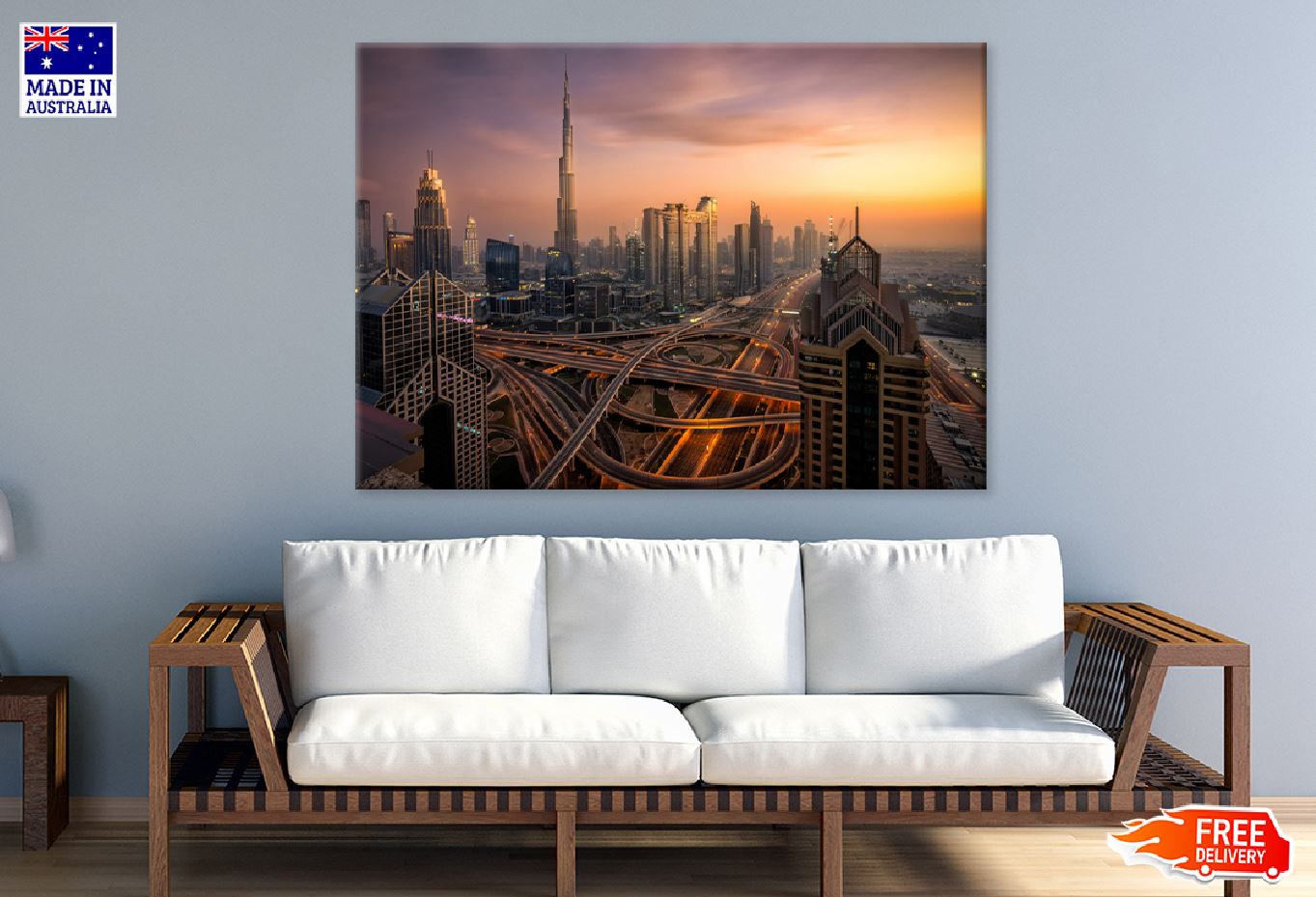 Highways Dubai City Sunset View Print 100% Australian Made Stretched Canvas Ready to Hang - 1551