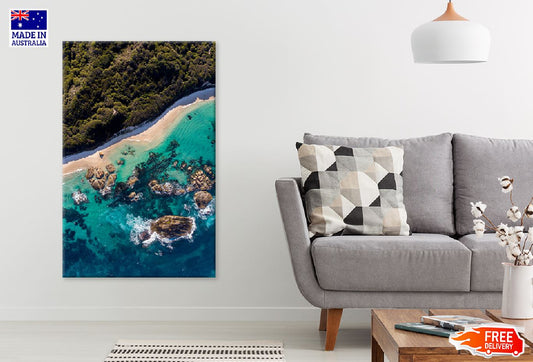 Rocks Sea Aerial View Photograph Print 100% Australian Made Stretched Canvas Ready to Hang - 1450