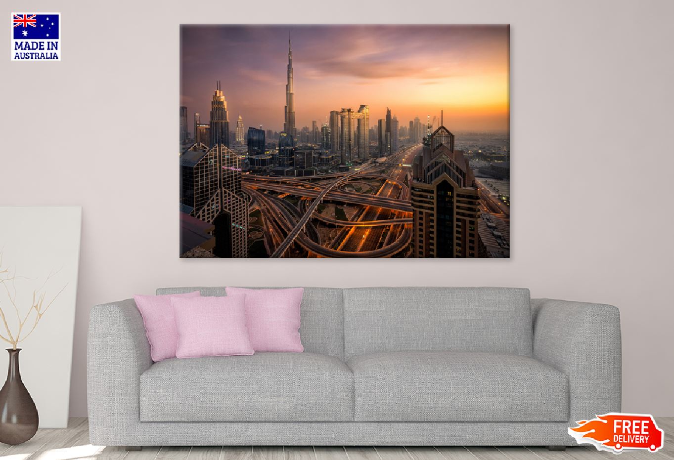 Highways Dubai City Sunset View Print 100% Australian Made Stretched Canvas Ready to Hang - 1551