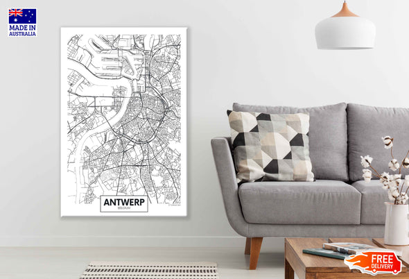 Antwerp City in Belgium Travel Detailed Map Print 100% Australian Made Stretched Canvas Ready to Hang - 2383