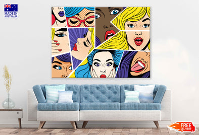 Cute Girls Collage Illustration Pop Arts & Comic Poster Print 100% Australian Made Stretched Canvas Ready to Hang - 2093