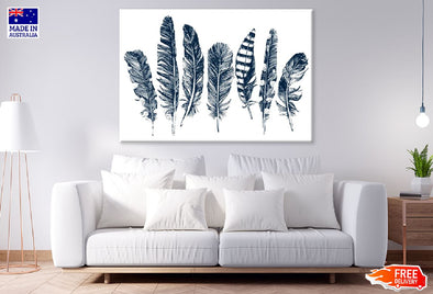 Blue Feathers Watercolor Painting  Print 100% Australian Made Stretched Canvas Ready to Hang - 1893