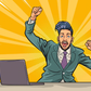 Successful Man & Laptop Illustration Pop Arts & Comic Poster Print 100% Australian Made Stretched Canvas Ready to Hang - 2165