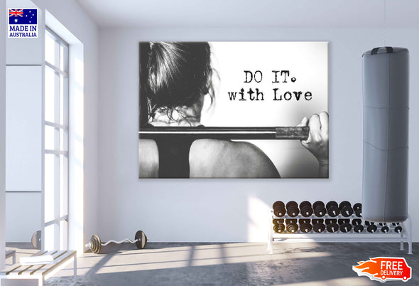 Do It With Love Gym Motivation Quote B&W Print 100% Australian Made Stretched Canvas Ready to Hang - 2251