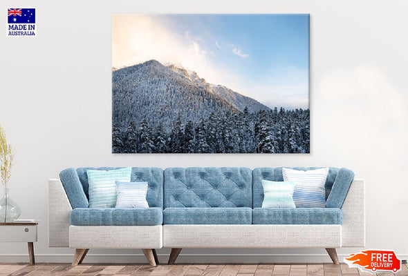 Snowy Forest Mountain Scenery Print 100% Australian Made Stretched Canvas Ready to Hang - 1012