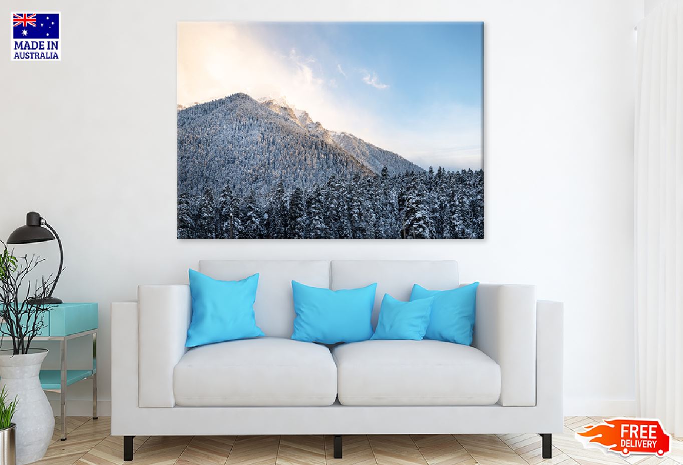 Snowy Forest Mountain Scenery Print 100% Australian Made Stretched Canvas Ready to Hang - 1012