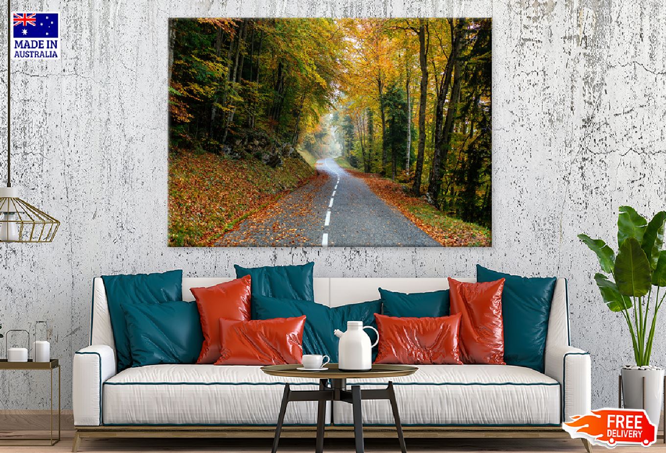 Autumn Trees Covered Road View Print 100% Australian Made Stretched Canvas Ready to Hang - 1690