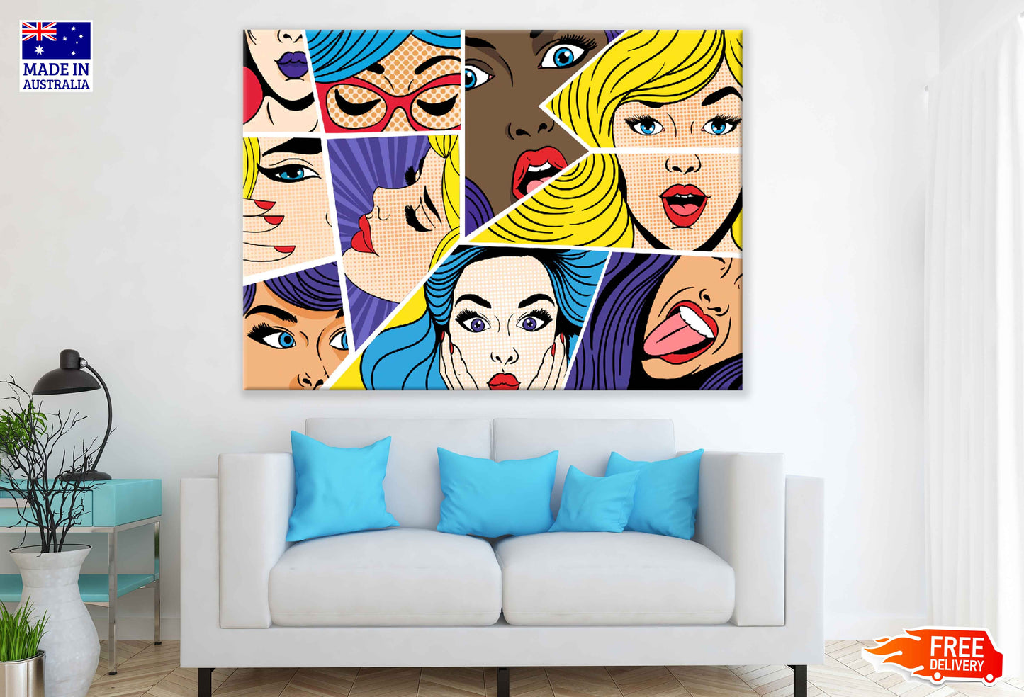 Cute Girls Collage Illustration Pop Arts & Comic Poster Print 100% Australian Made Stretched Canvas Ready to Hang - 2093