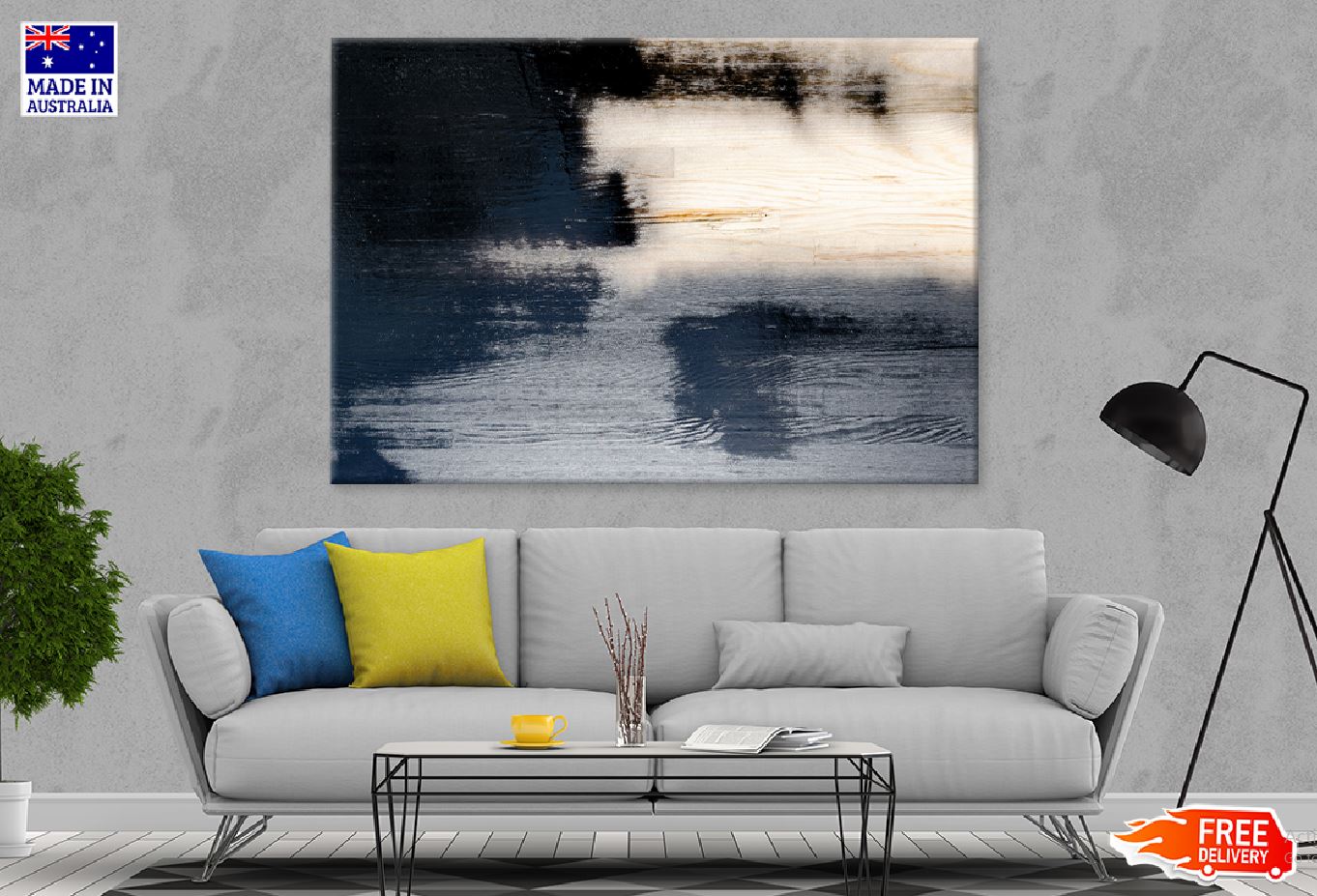 Black Blue Abstract Varnish Paint Print 100% Australian Made Stretched Canvas Ready to Hang - 1112