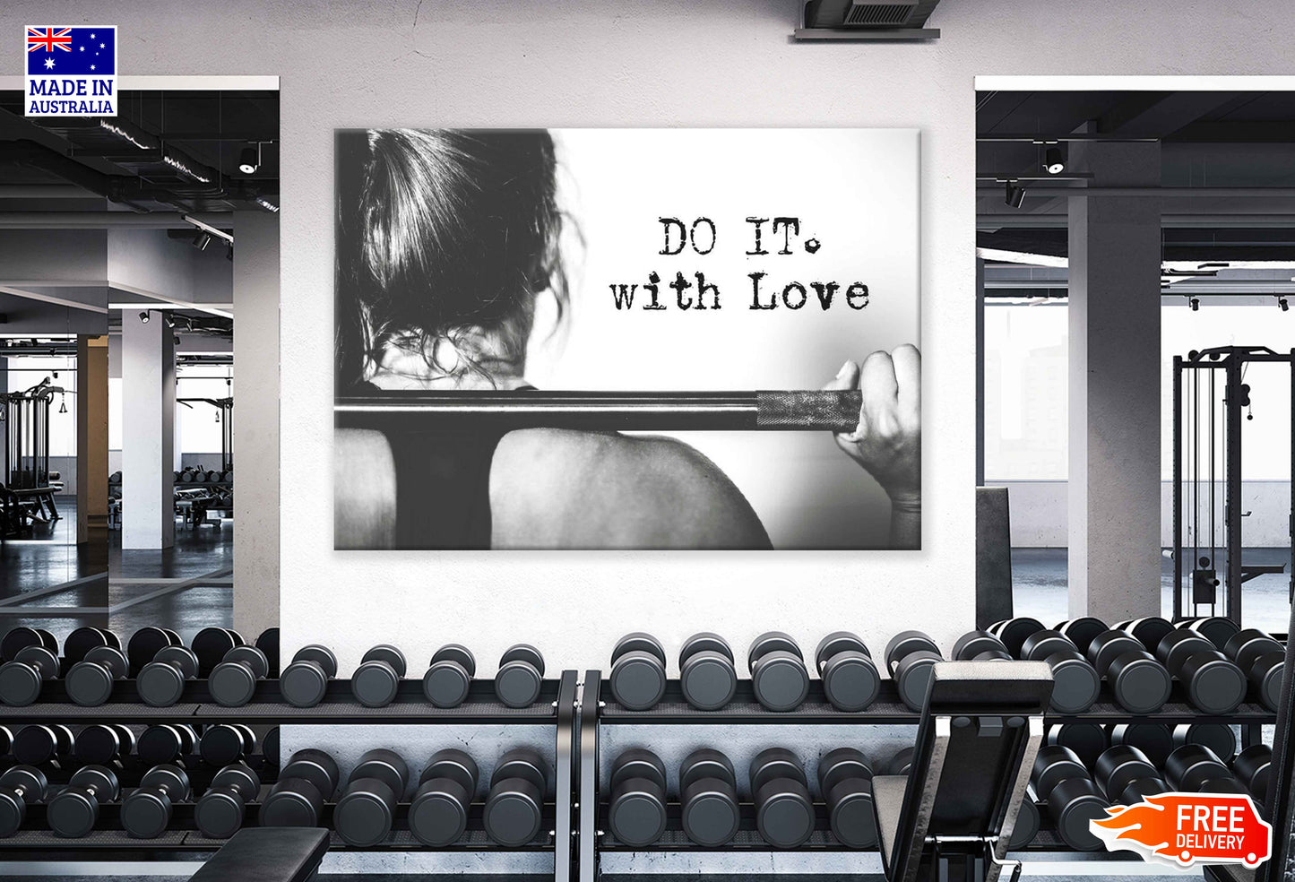 Do It With Love Gym Motivation Quote B&W Print 100% Australian Made Stretched Canvas Ready to Hang - 2251