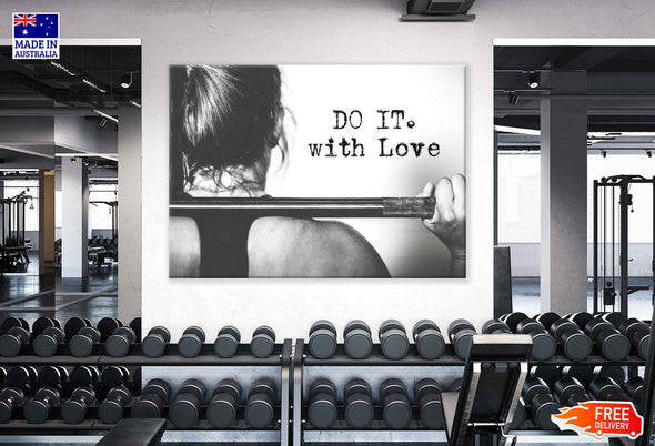 Do It With Love Gym Motivation Quote B&W Print 100% Australian Made Stretched Canvas Ready to Hang - 2251