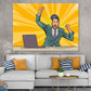 Successful Man & Laptop Illustration Pop Arts & Comic Poster Print 100% Australian Made Stretched Canvas Ready to Hang - 2165