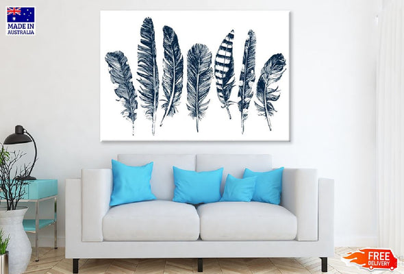 Blue Feathers Watercolor Painting  Print 100% Australian Made Stretched Canvas Ready to Hang - 1893