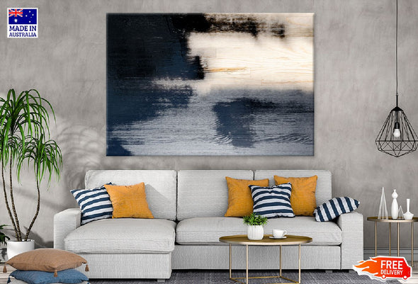 Black Blue Abstract Varnish Paint Print 100% Australian Made Stretched Canvas Ready to Hang - 1112