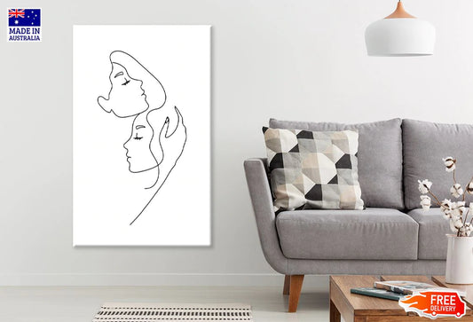 Woman Faces B&W Line Art Design Print 100% Australian Made Stretched Canvas Ready to Hang - 1793