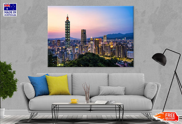 Taipei City Skyline View Taiwan Print 100% Australian Made Stretched Canvas Ready to Hang - 1462