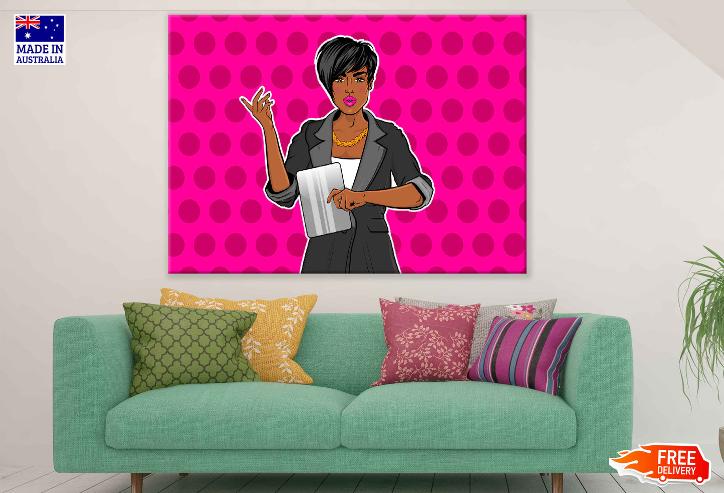 Business Woman Vector Design Pop Arts & Comic Poster Print 100% Australian Made Stretched Canvas Ready to Hang - 2094